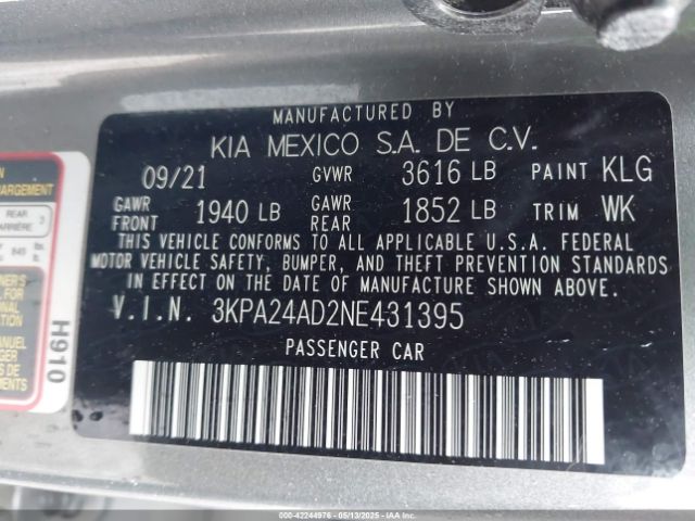 3KPA24AD2NE431395 KIA RIO S