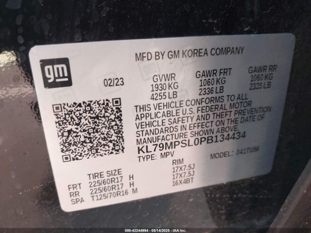 KL79MPSL0PB134434 Chevrolet Trailblazer Fwd Lt