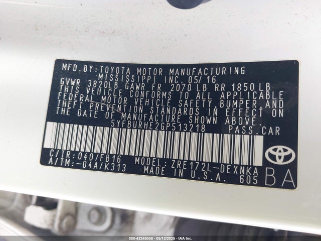 Toyota Corolla Le Plus 2016 5YFBURHE2GP513218 Image 9