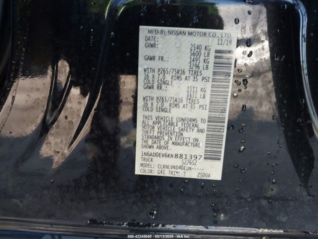 1N6AD0EV6KN881397 Nissan Frontier Pro-4x