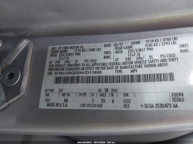 1FMCU9GD5HUD11695 Ford ESCAPE SE