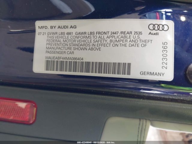 WAUEABF44MA086404 Audi A4 Premium Plus 45 Tfsi S Line Quattro S Tronic