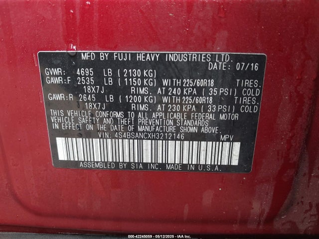 4S4BSANCXH3212146 Subaru Outback 2.5i Limited