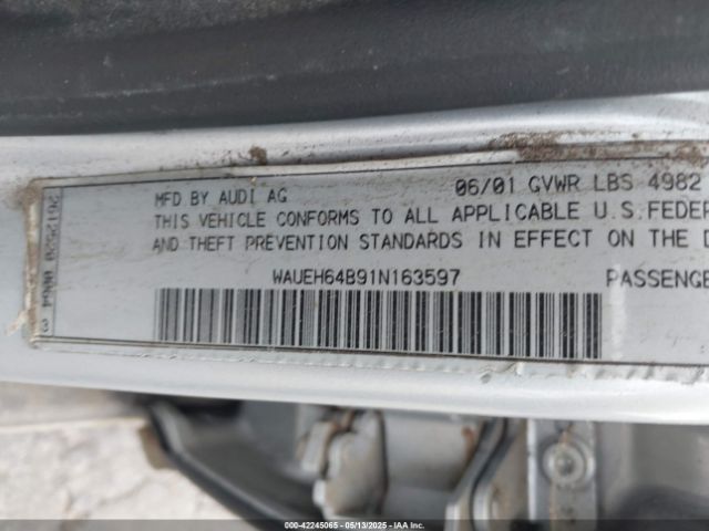 2001 AUDI A6 WAUEH64B91N163597 Photo 8