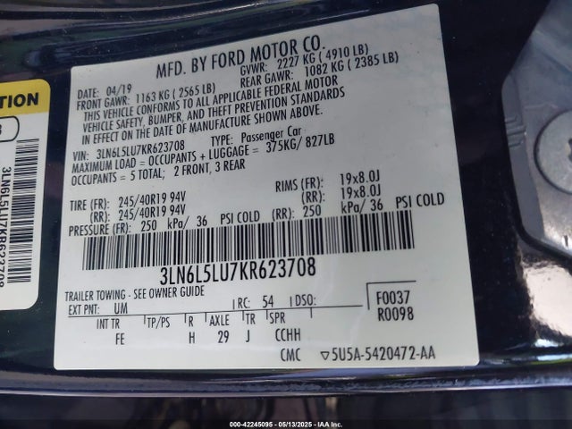 3LN6L5LU7KR623708 Lincoln Mkz Hybrid Reserve I