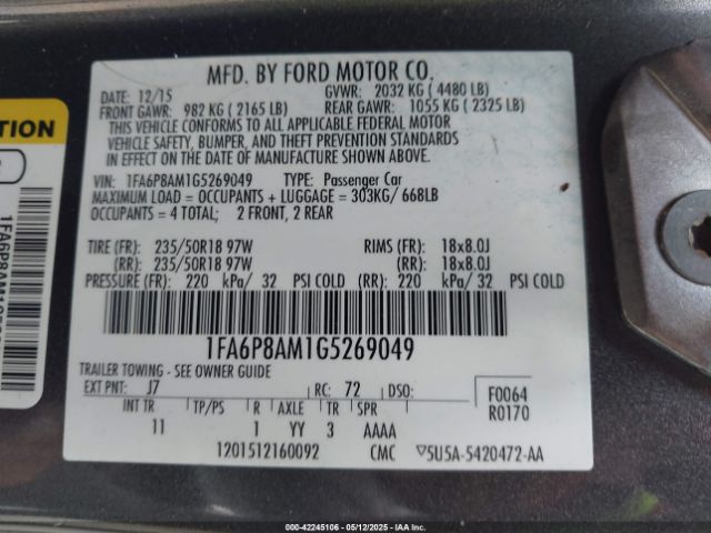 2016 FORD MUSTANG 1FA6P8AM1G5269049 Photo 8