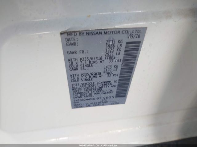 5N1DR2MM9HC615605 Nissan Pathfinder Platinum/s/sl/sv