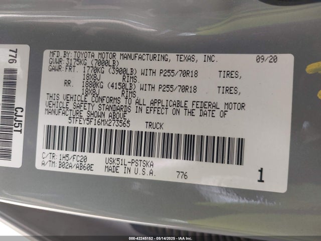 5TFEY5F16MX273565 Toyota Tundra Sr5