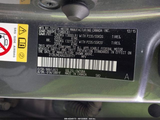 2T2BZMCA8GC009177 Lexus RX 350