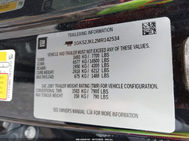 1GKS2JKL2MR142534 GMC l87 - di dfm, alum, gen 5