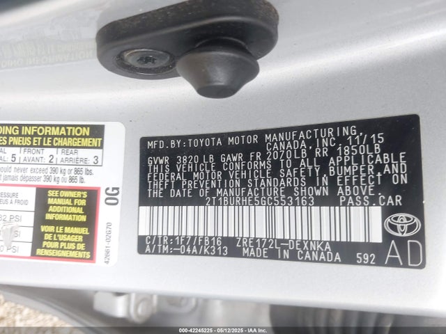 2T1BURHE5GC553163 Toyota COROLLA LE
