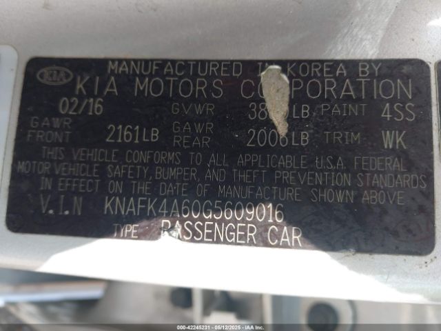 KNAFK4A60G5609016 KIA FORTE LX