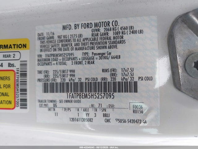 1FATP8EM5H5257095 Ford 3.7l 4v