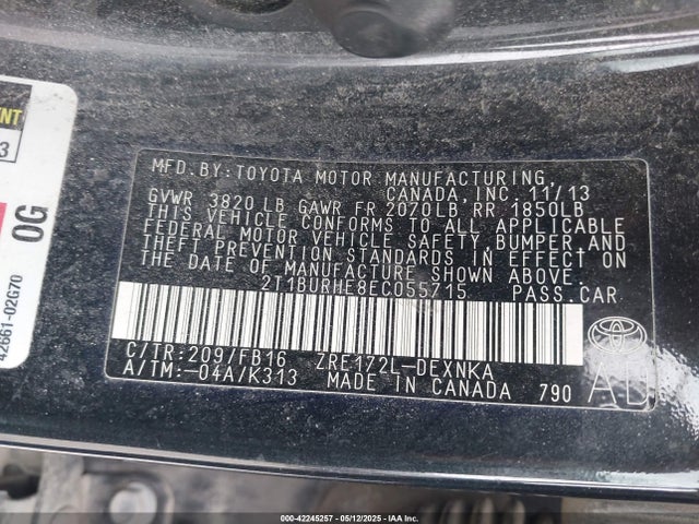 2T1BURHE8EC055715 Toyota COROLLA LE