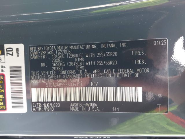 5TDACAB55SS034154 Toyota Grand Highlander Hybrid Limited
