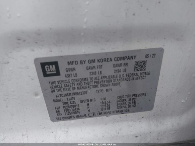 KL7CJNSM7NB543376 Chevrolet Trax Awd Ls