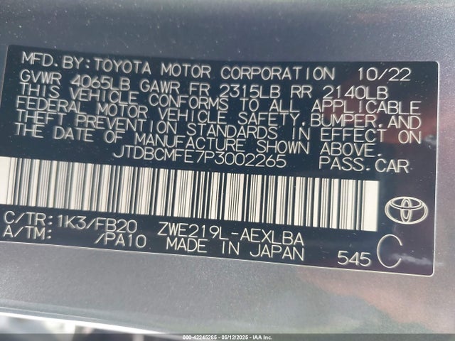 Toyota 2zr-fxe, 1vm 2023 JTDBCMFE7P3002265 Image 9