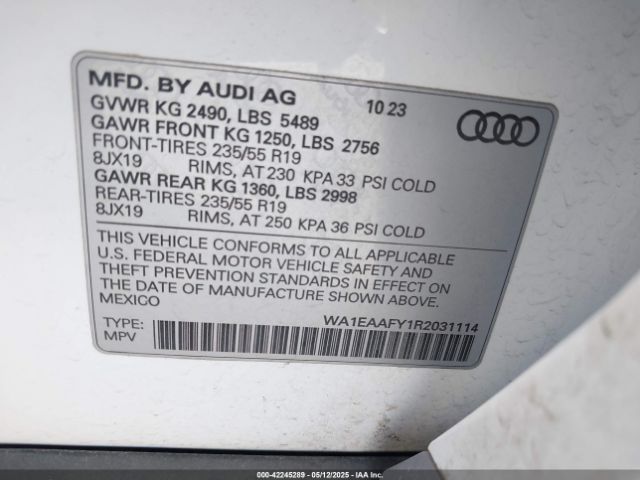 WA1EAAFY1R2031114 Audi Q5 Premium Plus 45 Tfsi S Line Quattro
