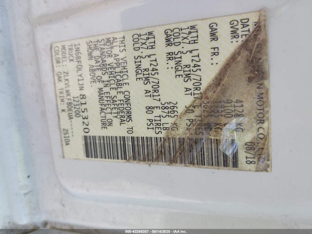 1N6BF0LY1JN815320 Nissan Nv Cargo Nv2500 Hd S V6