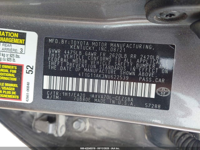 4T1G11AK3NU622539 Toyota CAMRY SE