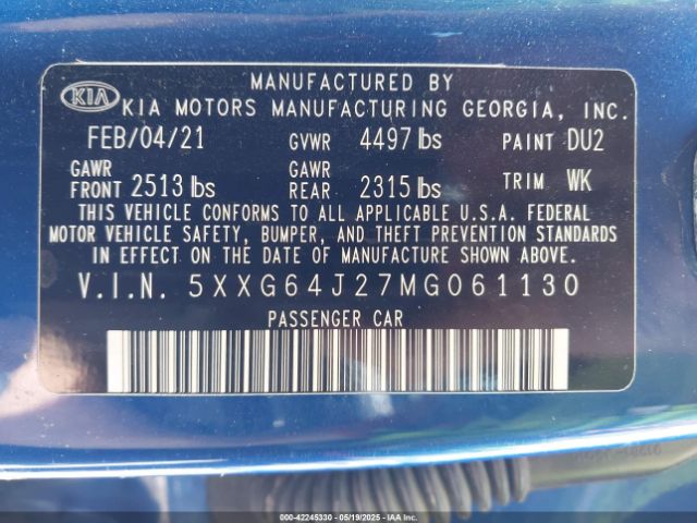 2021 KIA K5 5XXG64J27MG061130 Photo 8