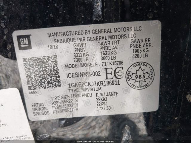 1GKS2CKJ7KR186911 GMC YUKON DENALI