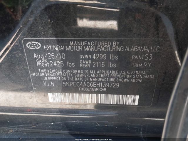 2011 HYUNDAI SONATA 5NPEC4AC6BH139729 Photo 8