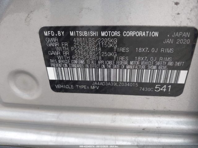 2020 MITSUBISHI OUTLANDER JA4AD3A39LZ034015 Photo 8