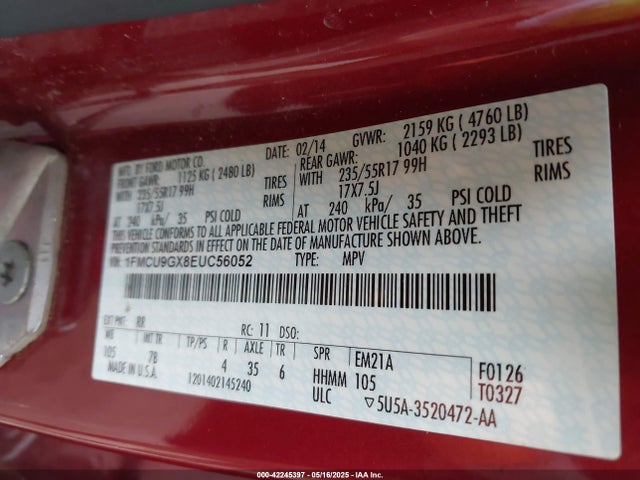 1FMCU9GX8EUC56052 Ford ESCAPE SE