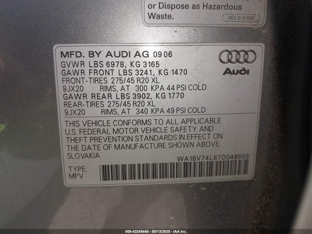 2007 AUDI Q7 WA1BV74L67D048669 Photo 8