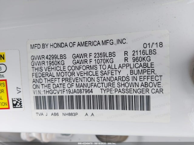 1HGCV1F19JA087964 Honda ACCORD LX