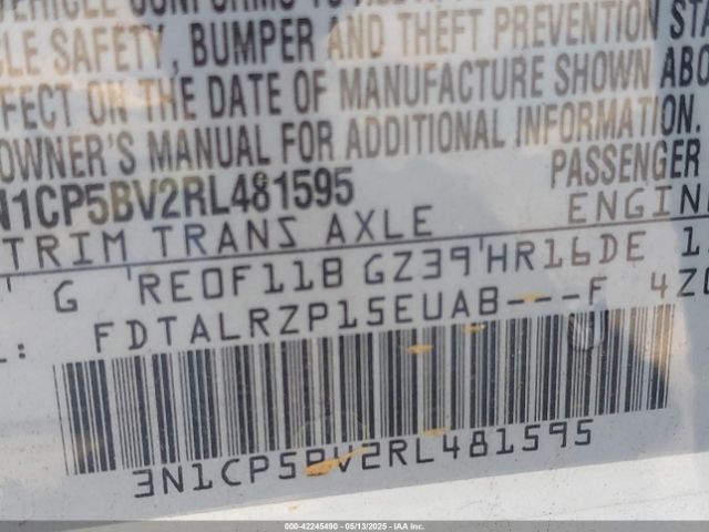 3N1CP5BV2RL481595 Nissan Kicks S Xtronic Cvt