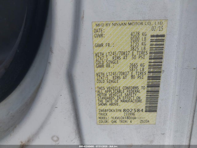 1N6BF0KX3FN802584 Nissan 2015