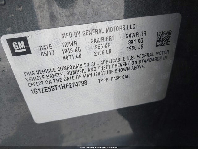 1G1ZE5ST1HF274788 Chevrolet MALIBU 1LT