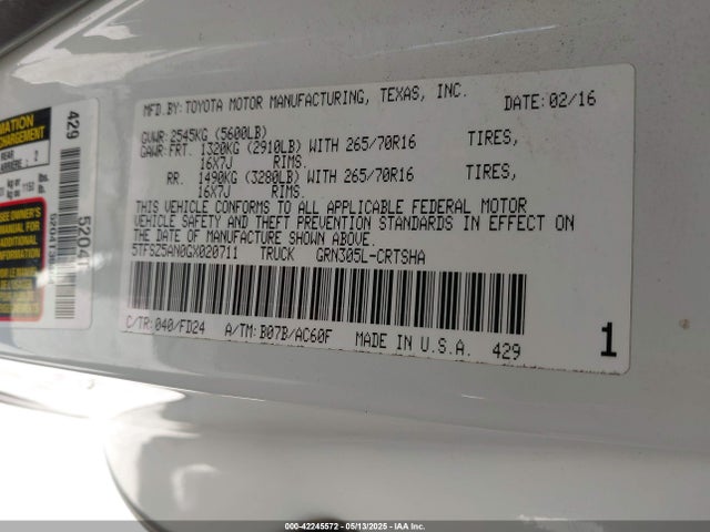 5TFSZ5AN0GX020711 Toyota Tacoma Trd Off Road