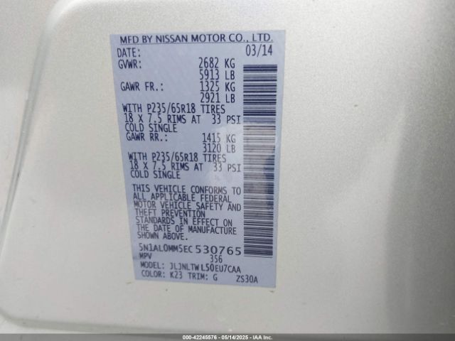 5N1AL0MM5EC530765 Infiniti QX60