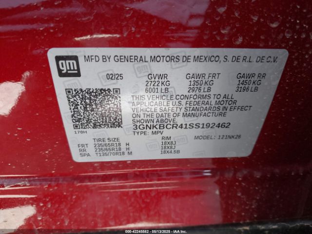 3GNKBCR41SS192462 Chevrolet Blazer Fwd 2lt