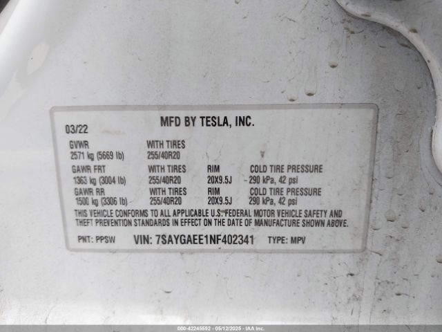 2022 TESLA MODEL Y 7SAYGAEE1NF402341 Photo 8