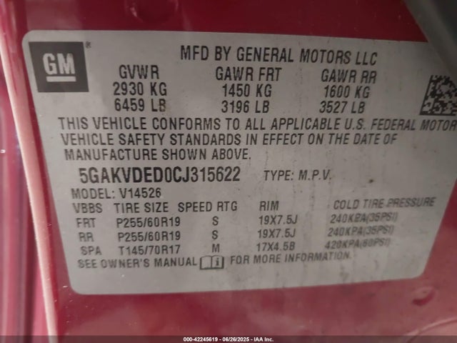 Aukcja sprzedaży 2012 Buick Enclave Premium, vin: 5GAKVDED0CJ315622, numer aukcji: 42245619