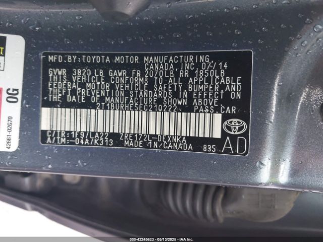 2T1BURHE5EC210222 Toyota Corolla Le Premium