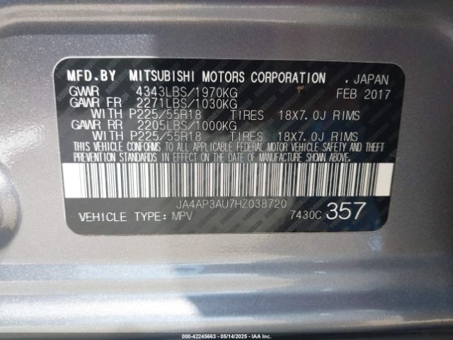 2017 MITSUBISHI OUTLANDER SPORT JA4AP3AU7HZ038720 Photo 8