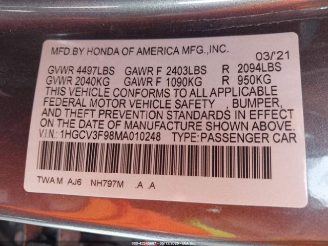 1HGCV3F98MA010248 Honda lfb2