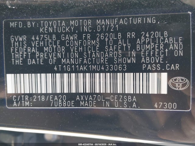 4T1G11AK1MU433063 Toyota a25a-fks
