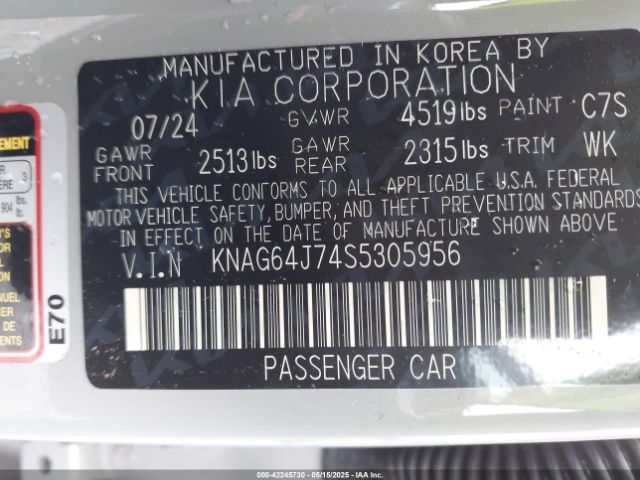 KNAG64J74S5305956 KIA K5 Gt-line