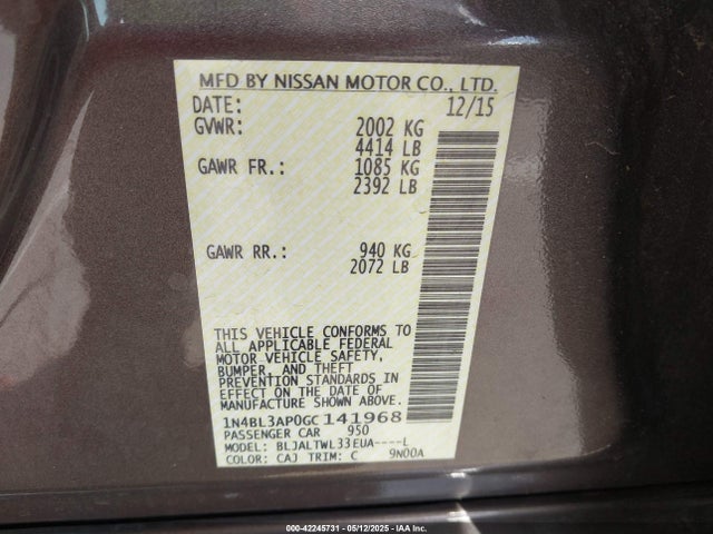 1N4BL3AP0GC141968 Nissan Altima 3.5 Sl