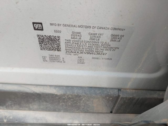 2GNAXJEV9N6138247 Chevrolet Equinox Fwd 2fl