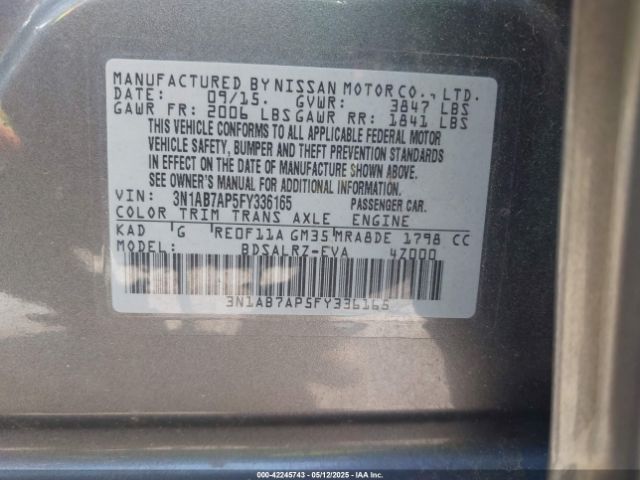 3N1AB7AP5FY336165 Nissan SENTRA SR