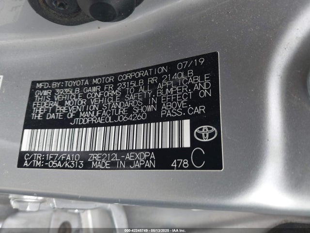 JTDDPRAE0LJ064260 Toyota COROLLA L
