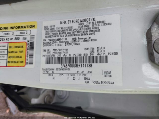 3FA6P0UU8ER141138 Ford Fusion Hybrid S