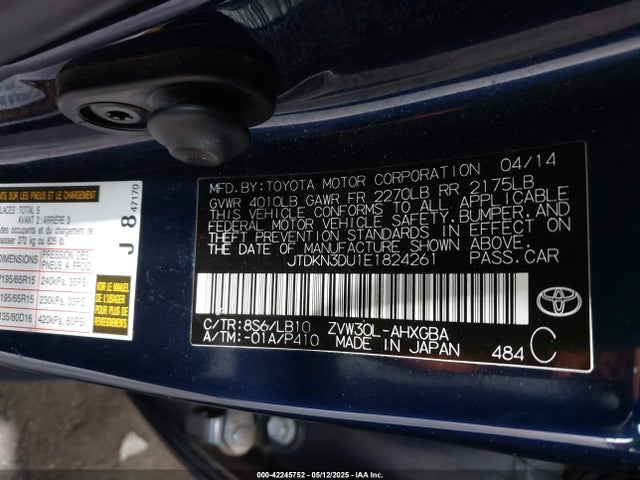 Toyota 2zr-fxe+3jm 2014 JTDKN3DU1E1824261 Image 9